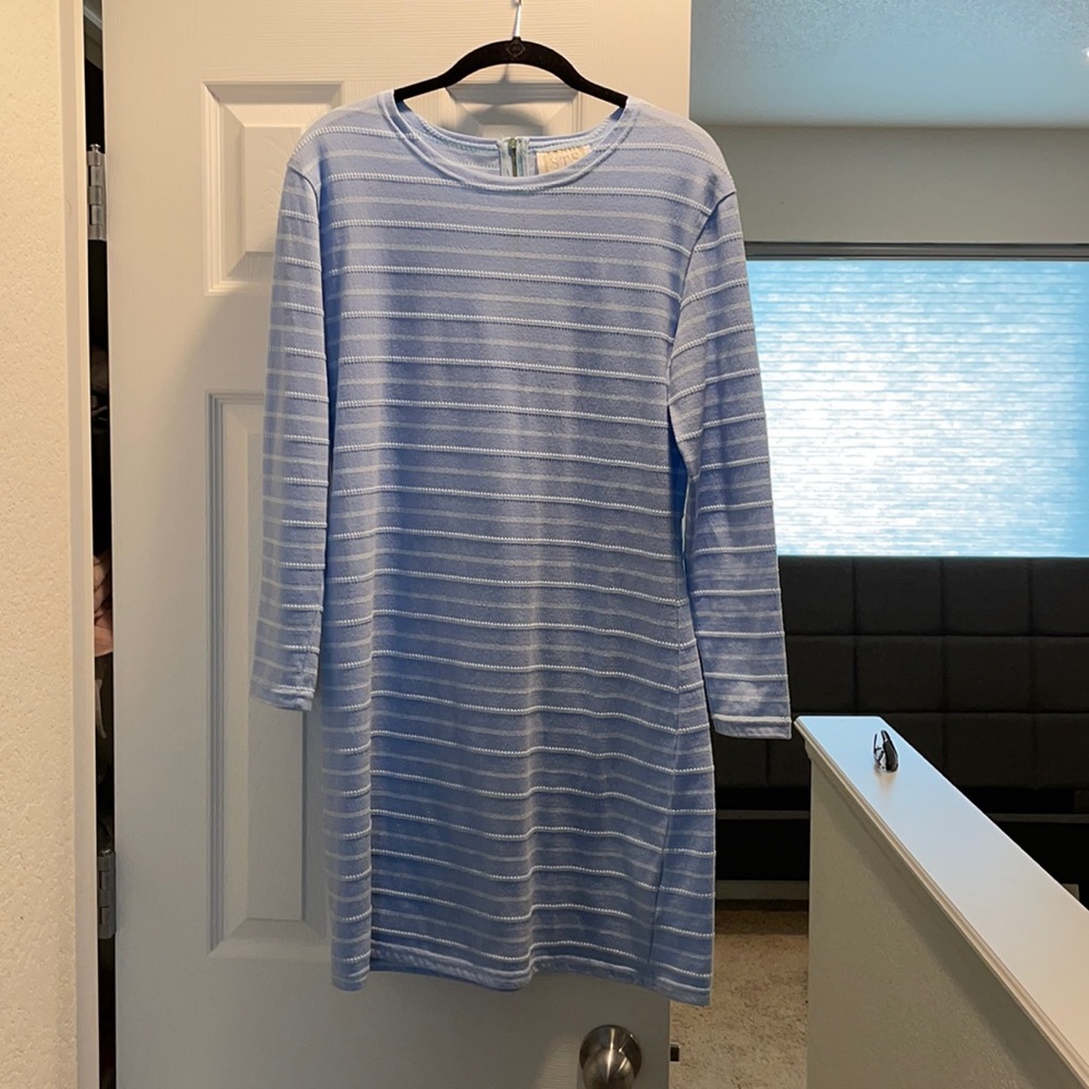 Sail to Sable Light Blue & White Striped Long Sleeve Dress